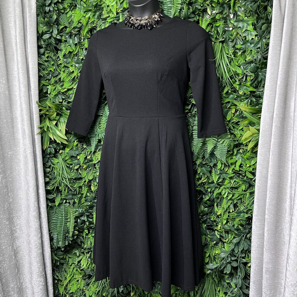 DRESS TELLS‎ Dress Women Large Black Sheath Fit Flare Retro Remake Career 2437